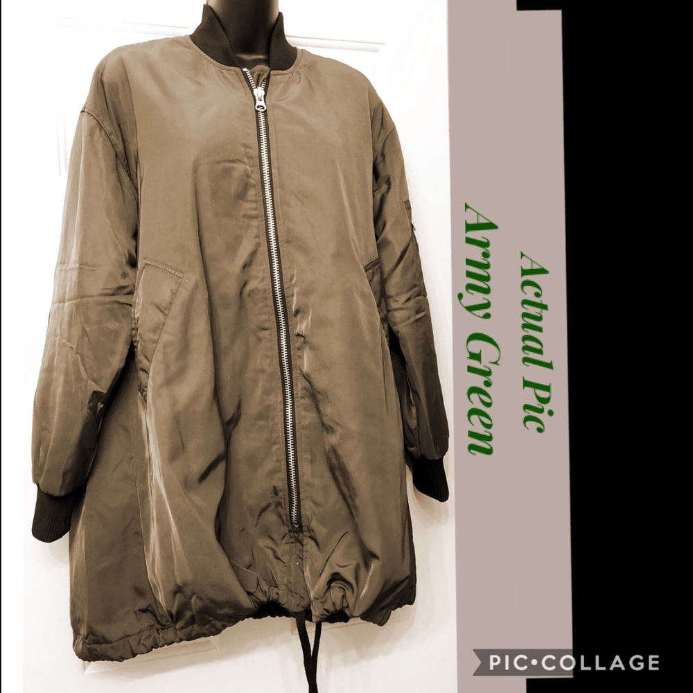 Long Quilted Army Green Jacket - Picture 4 of 4